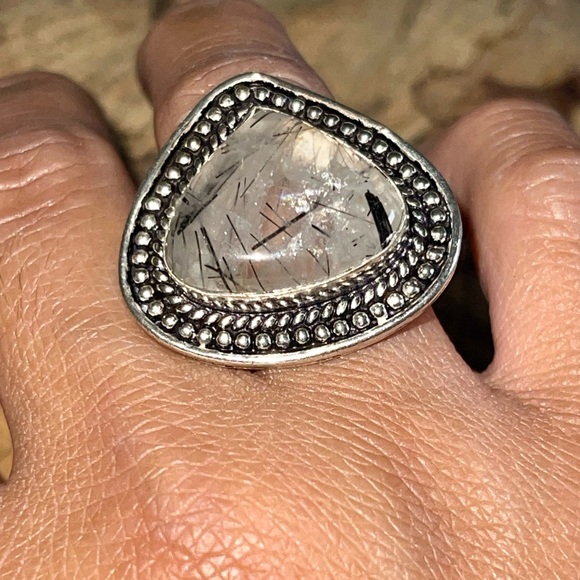Black Rutilated Quartz Ring Size 7 1/2 - Picture 4 of 6
